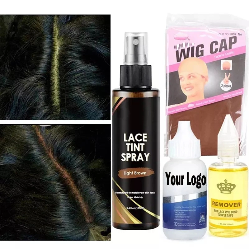 Private Label Wig Glue and Remover Lace Tint Spray Hair Styling Tools Waterproof Adhesive Lace Glue Set